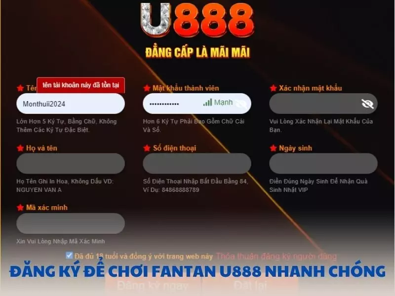 Đăng ký tài khoản U888 nhanh chóng trong vài phút